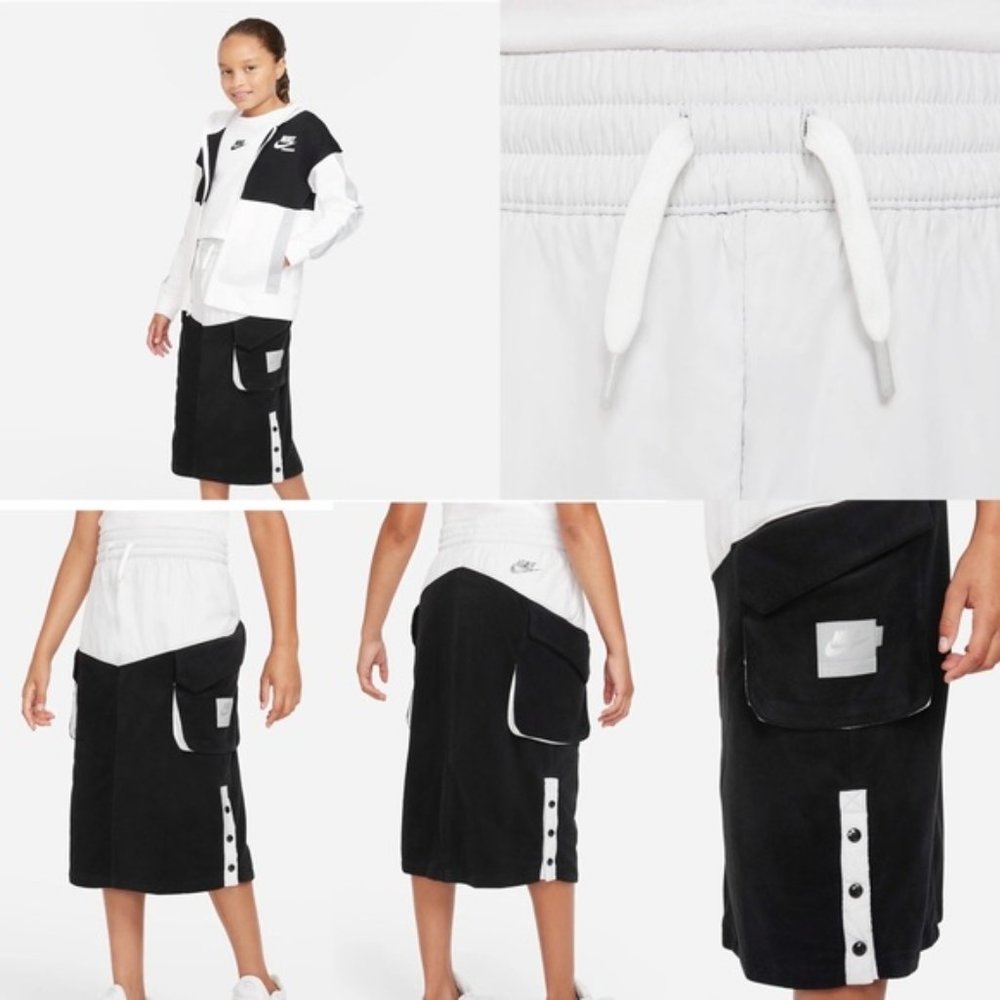Nike Girls Recycled Fleece Sportswear Skirt, Black & White size S 🆕